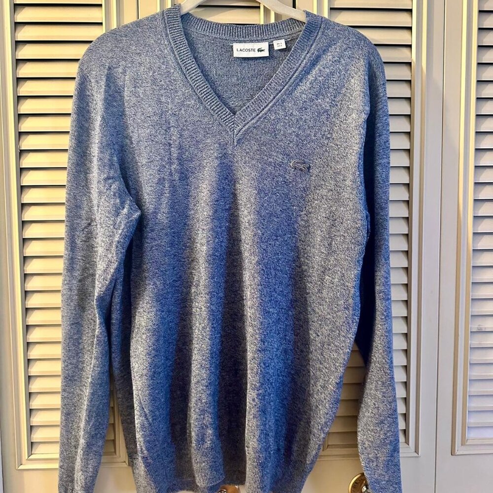 Lacoste Blue Size Small V Neck Sweater Long Sleeves 100% Cotton